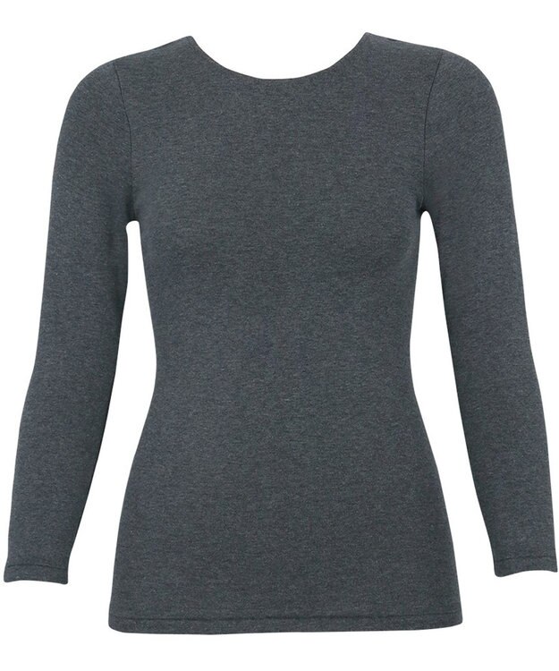 Wing あったかインナー 綿混 裏起毛 厚手 よく伸びる素材 【ラクのびサーモ】 8分袖 長袖 ネックせまめ 秋 冬 EL6914 ウイング／ワコール ダークブラウン