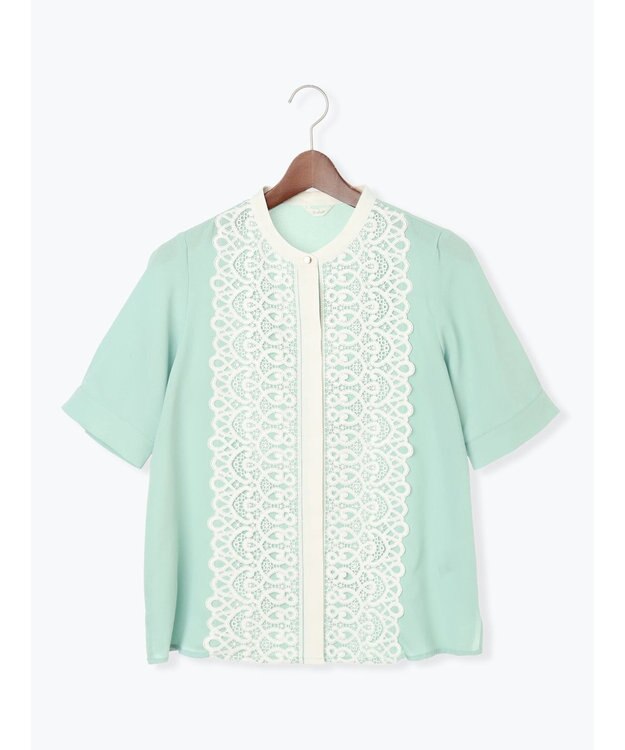 Te chichi 【WEB限定カラーあり】フロントレース5分袖ブラウス ミント