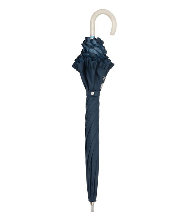 MOONBAT PAUL&JOE ACCESSOIRES (ポール&ジョー) 晴雨兼用日傘 長傘 ワンポイントクリザンテームフリル 一級遮光 遮熱 UV ネイビーブルー