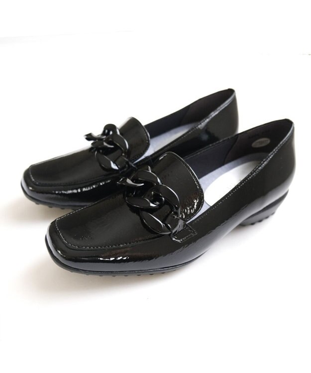 Pointer 【石岡真実さん着用】日本製 本革超軽量チェーンモチーフローファー ブラック(シワエナ)