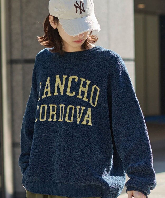 WEGO 【ユニセックス着用ITEM】ベロアモールグラフィックプルオーバー ネイビー