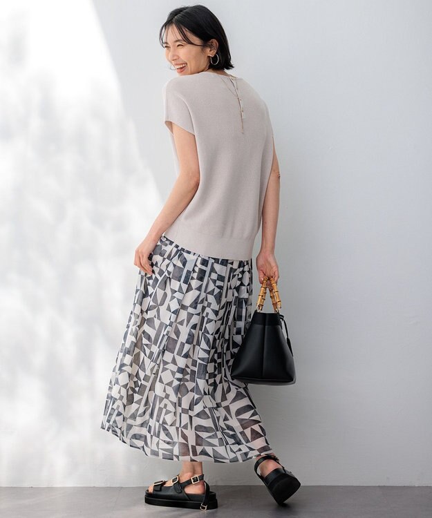 23区 S 【洗える】Ratti ウォールプリント フレアスカート モノトーンプリント