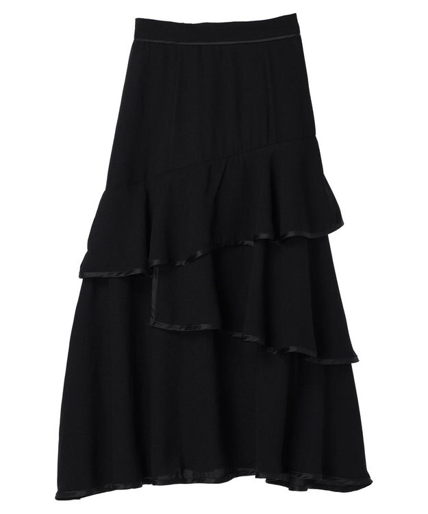 earth music&ecology パイピングフリルティアードスカート Black