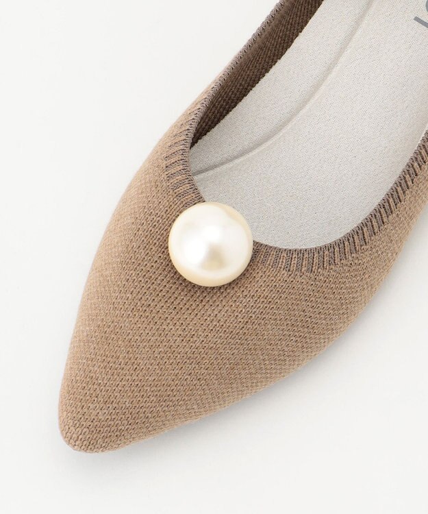 steppi 【洗える/防臭】パール付 メリノウール ポインテッドパンプス ベージュ
