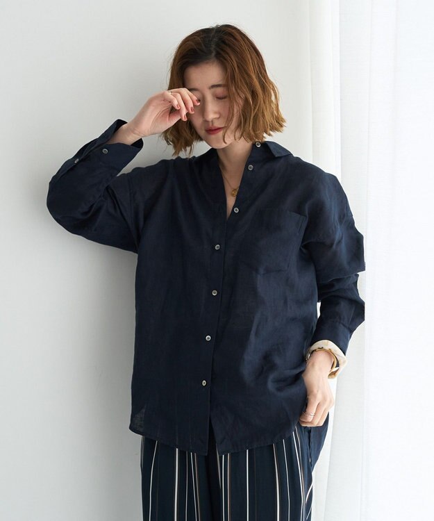 YECCA VECCA 3wayフレンチリネンシャツ Navy