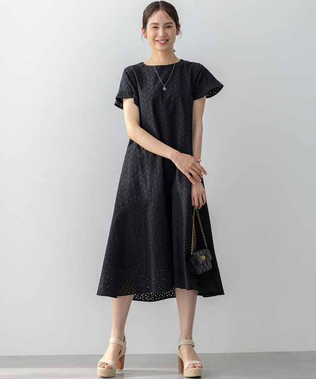 組曲 エンブロイダリーレースフレアスリーブ ワンピース ブラック系
