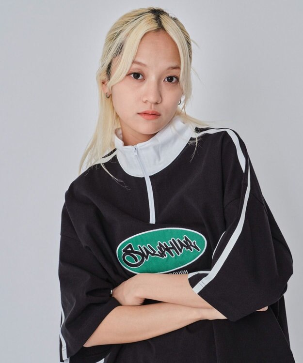 WEGO 【ユニセックス着用ITEM/MLサイズ展開】ヘビーウェイトハーフジップT（SS） ブラック