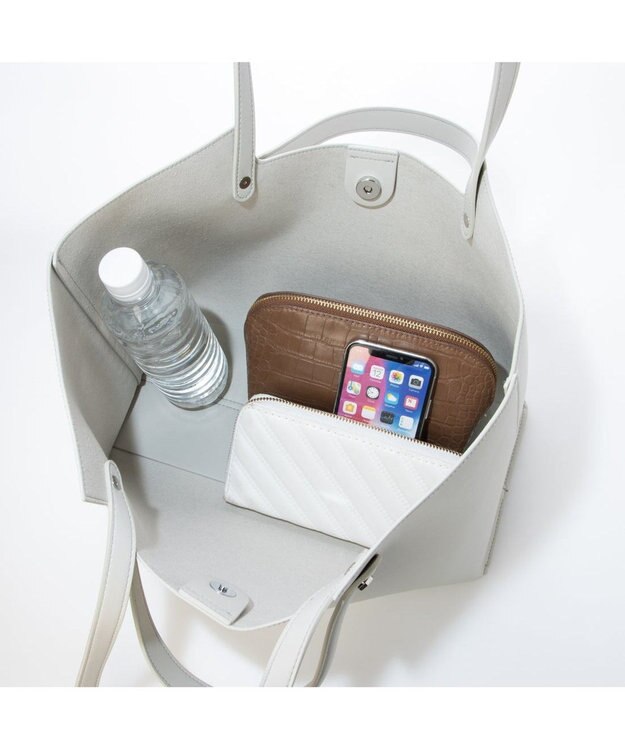 UNBILLION カシュカシュ cachecache / ポーチ付横長2ハンドルトート ライトグレー