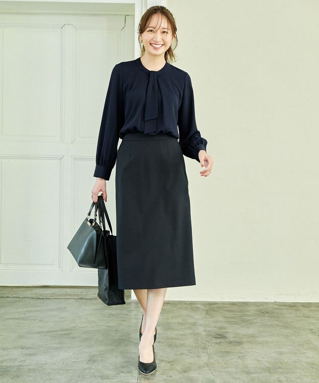 ANY L 【洗濯機可/2WAY】ボウタイブラウス ネイビー