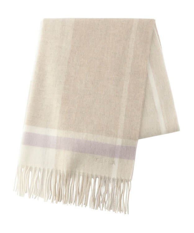 MOONBAT FURLA ウール超大判ブロックチェックラメストール/幅70cm ベージュ