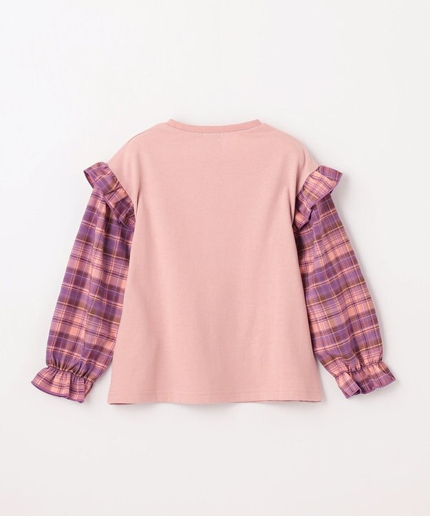 ANY KIDS チェック袖 ドッキング プルオーバー ピンク