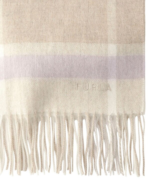 MOONBAT FURLA ウール超大判ブロックチェックラメストール/幅70cm ベージュ