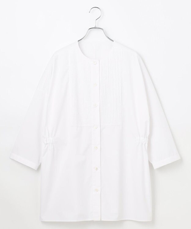 #Newans 【洗濯機可能/シワになりにくい】〈お腹・腰回りをカバー〉ピンタックデザインスクエアブラウス ホワイト