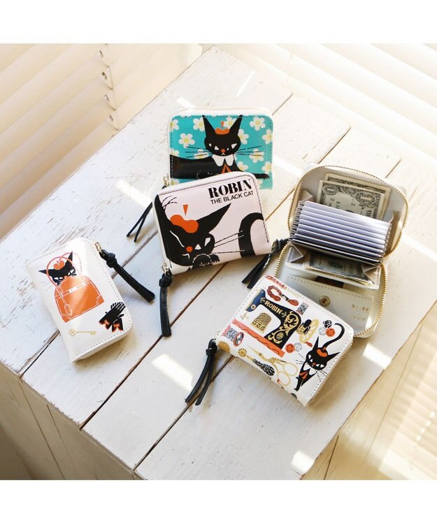 UNBILLION ペルケ perche×黒ねこ意匠 ROBIN / ジャバラカードウォレット ピンク