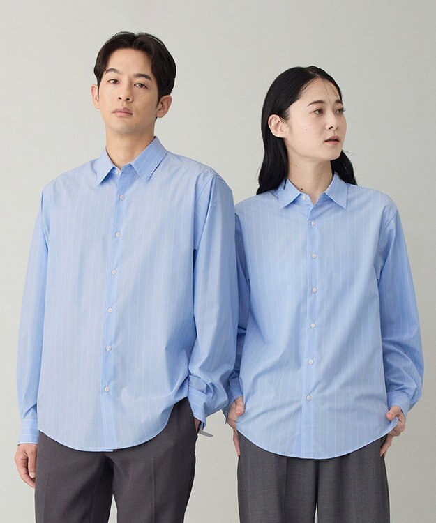 UNFILO MENS 【OCEANS 雑誌・web 掲載 / 男女兼用】TR デイリークリーンシャツ ブルー×オフストライプ