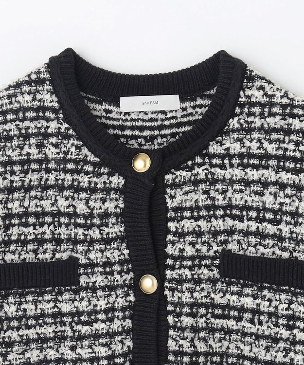 ANY L 【洗濯機可】ツイードニットジャケット ブラック×ホワイト
