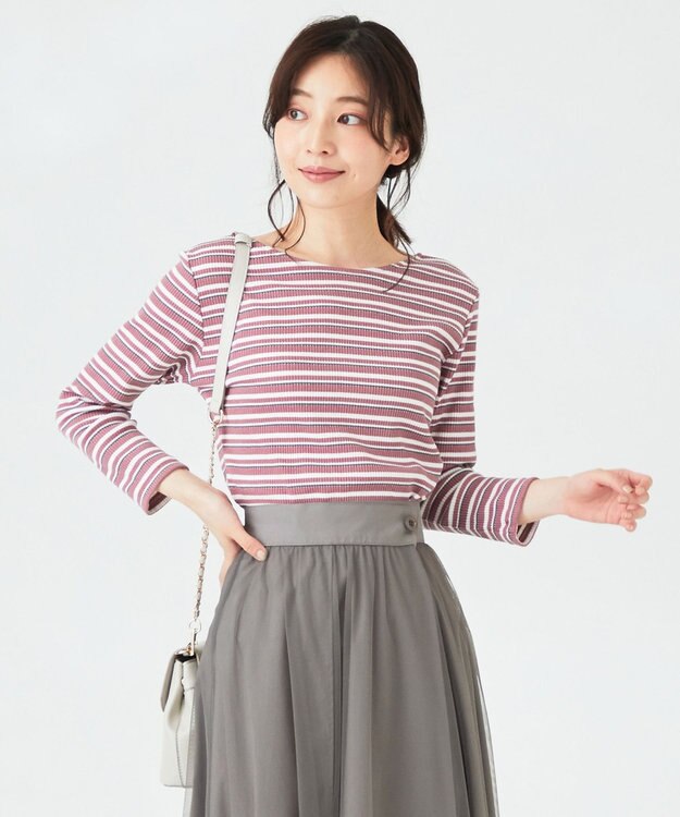 ANY SIS 【前後着用可】マルチボーダー2WAYテレコ カットソー ピンク系