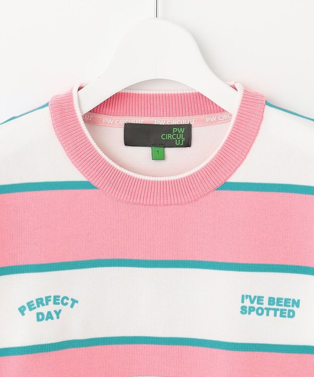 PW CIRCULUS 【WOMEN】【洗える/イージーケア】ロゴ ボーダー ニット ゴルフウェア レディース ピンク系1