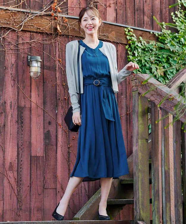 Tiaclasse 【洗える】長袖サマーニットカーディガン ライトグレー