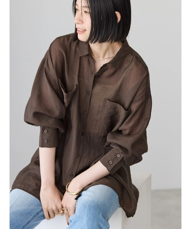 AMERICAN HOLIC シアーＣＯＯＬポケット付きルーズシャツ Brown