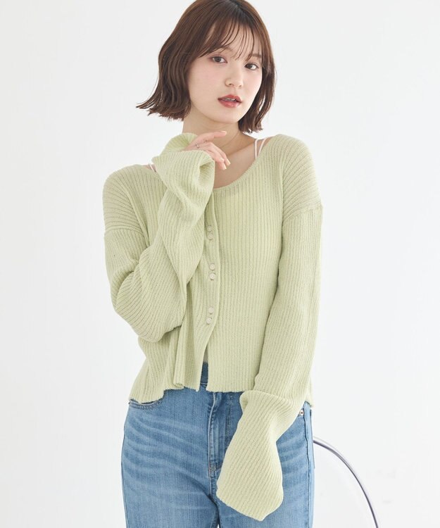 earth music&ecology 【予約】リブクロップドカーディガン ミント