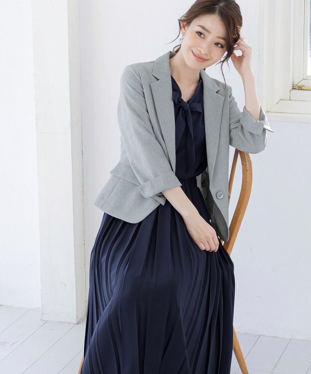 Tiaclasse 【洗える】リボンタイプリーツワンピース ネイビー