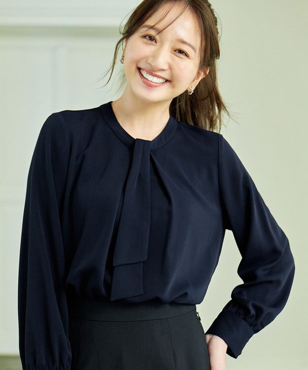 ANY L 【洗濯機可/2WAY】ボウタイブラウス ネイビー