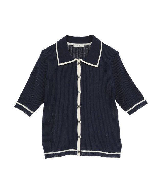 earth music&ecology 【予約】リブニットカーディガン ネイビー