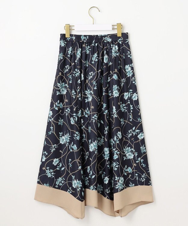 ANY SIS L 【洗える】スカーフデザインプリント スカート ネイビーベース