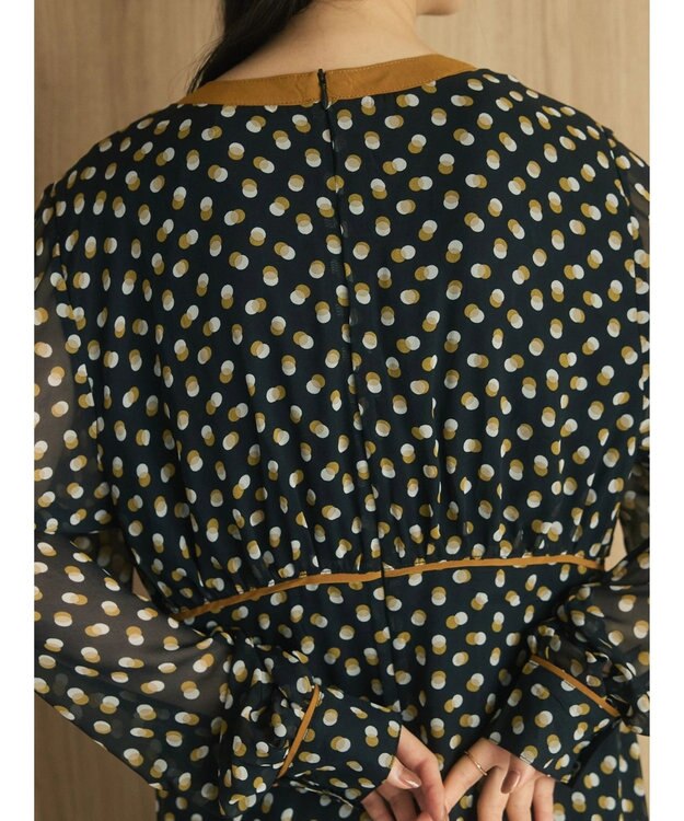 Green Parks armonia．ドットプリントパイピングワンピース Black