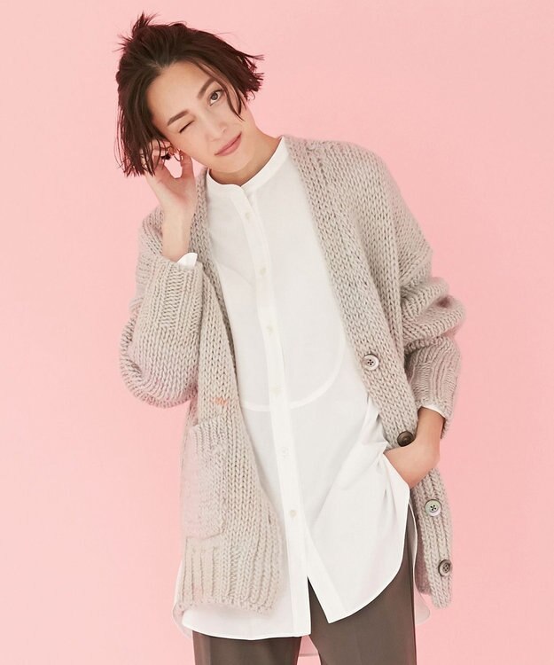 自由区 【Sサイズ有】ボタニカルダイ Vネックカーディガン ベージュ系1