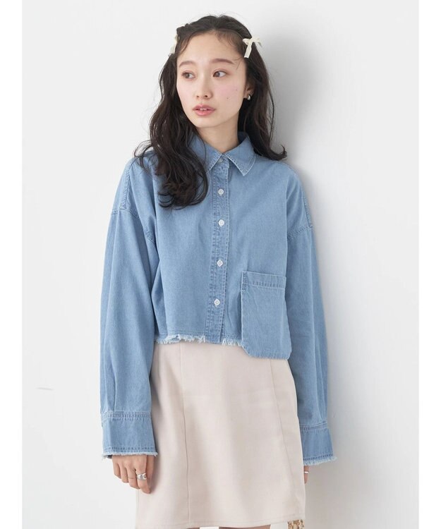 earth music&ecology クロップドポケットポイントシャツ Sax