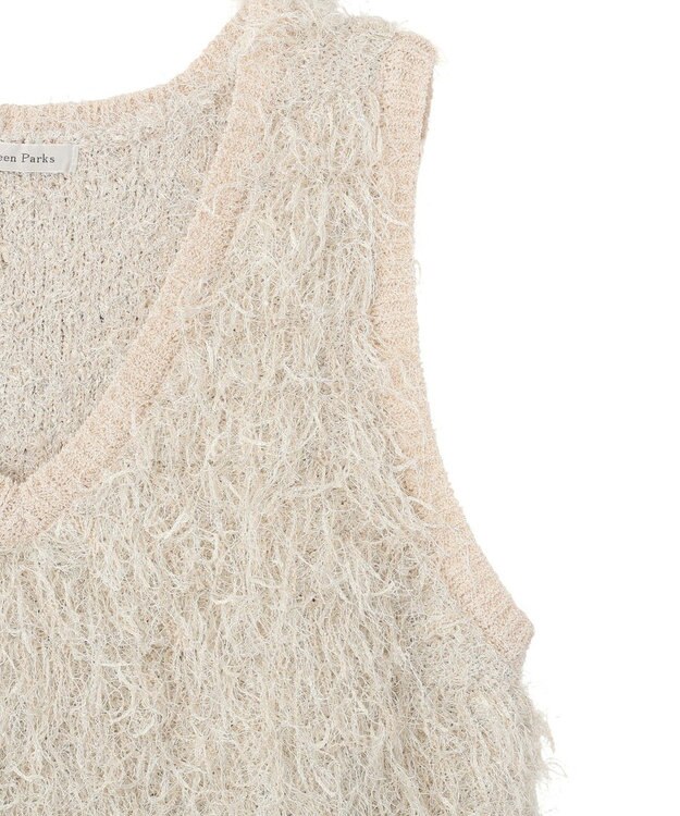 Green Parks ラメ入り毛足ニットベスト Ecru