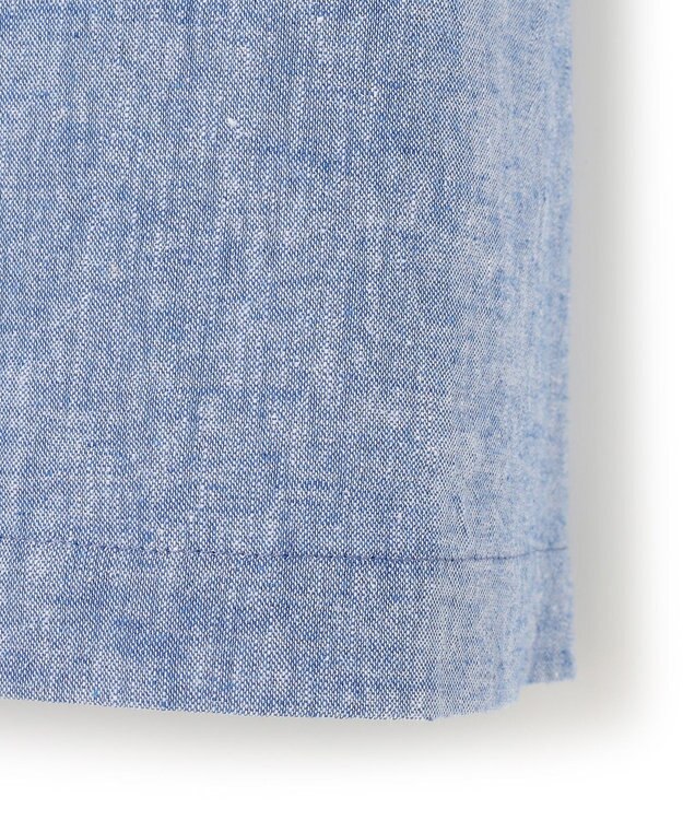 23区 【SLOW/洗える】リネンコットン 半袖クロップドシャツ ブルー系