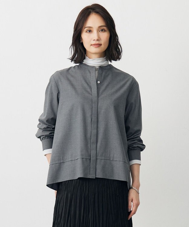 J.PRESS LADIES LIMBLESS50ツイル ブラウス チャコール系