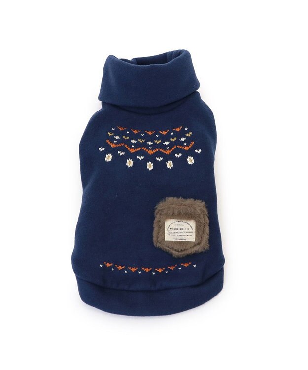 PET PARADISE ペットパラダイス ペティヒートDAN  ハイネックTシャツ 《ノルディック柄》 小型犬 紺（ネイビー・インディゴ）