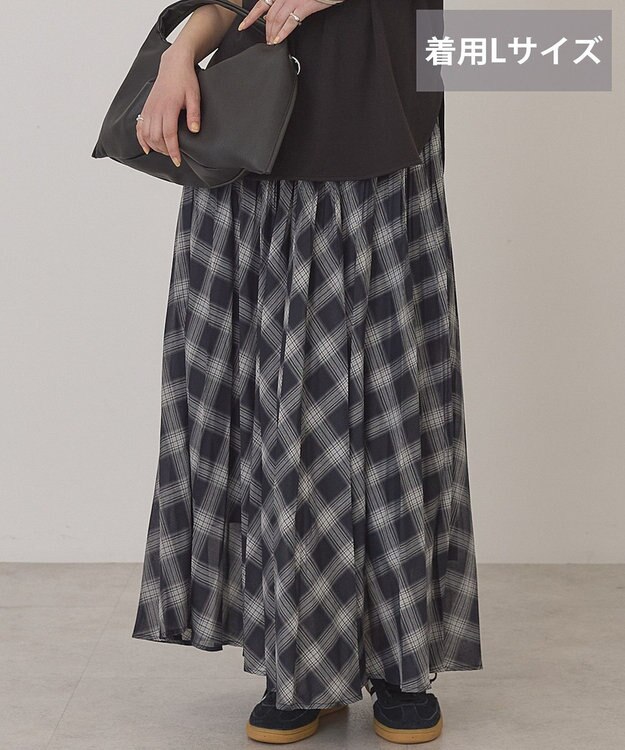 AMERICAN HOLIC 【選べる丈】チェックシアープリーツスカート Charcoal Gray