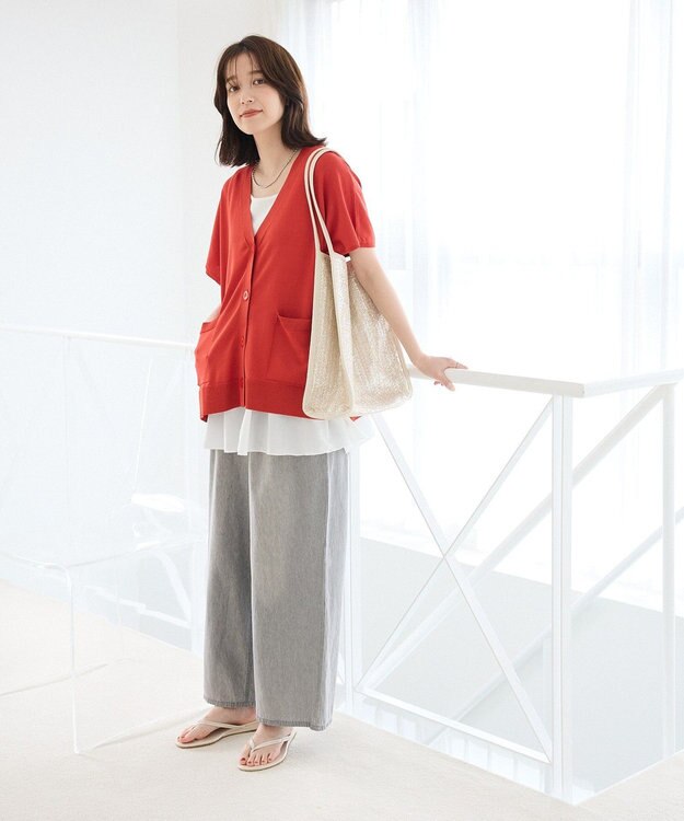 Green Parks フレンチスリーブカーディガン Red