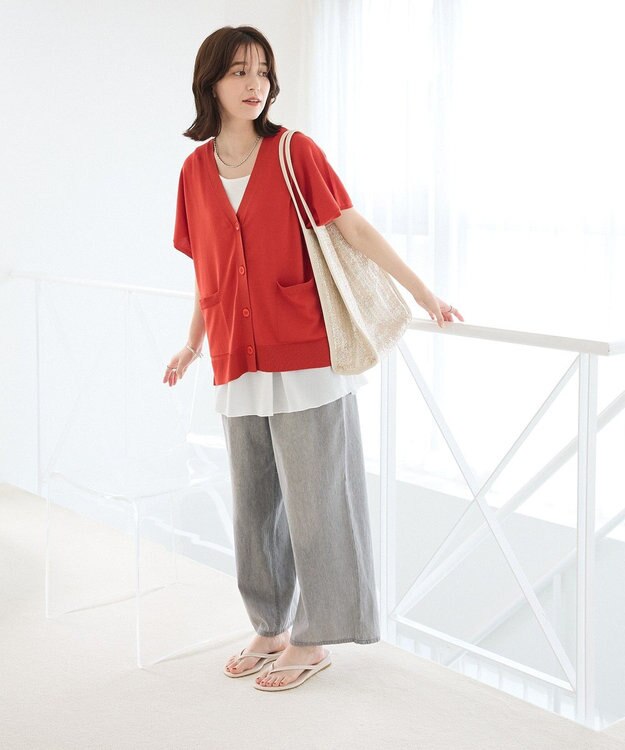 Green Parks フレンチスリーブカーディガン Red