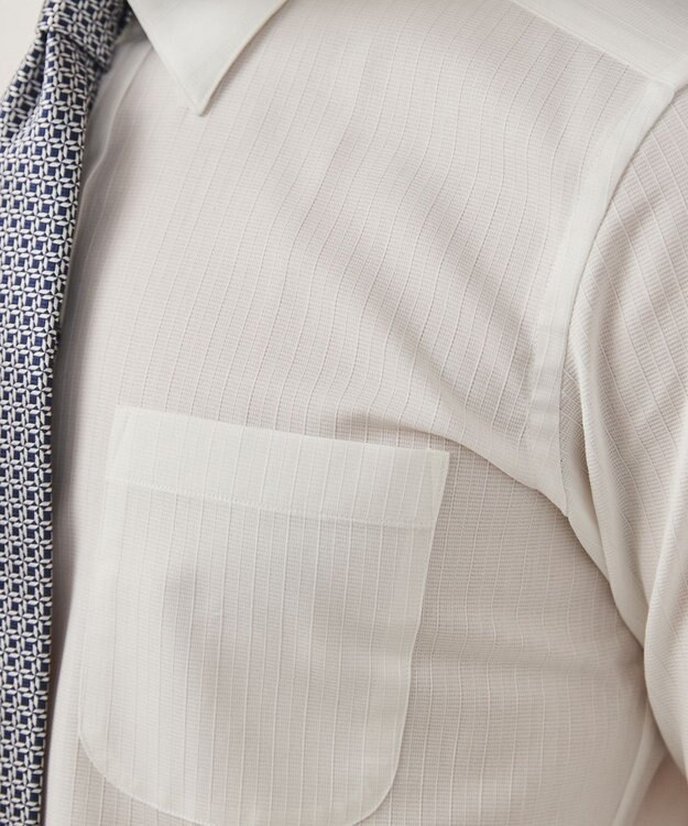 GOTAIRIKU 春夏向け【形態安定】SUMMERPREMIUMPLEATS_スナップダウンカラー _織柄_ 長袖ドレスシャツ(25年春夏モデル) ホワイト系1(ドビーストライプ)