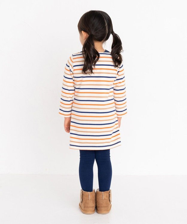 MIKI HOUSE HOT BISCUITS 【80-120cm】 ボーダー柄 長袖ワンピース オレンジ