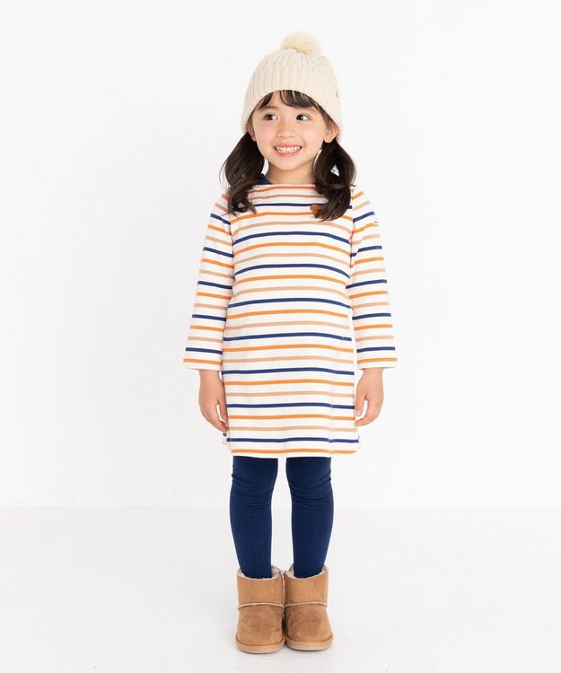 MIKI HOUSE HOT BISCUITS 【80-120cm】 ボーダー柄 長袖ワンピース オレンジ