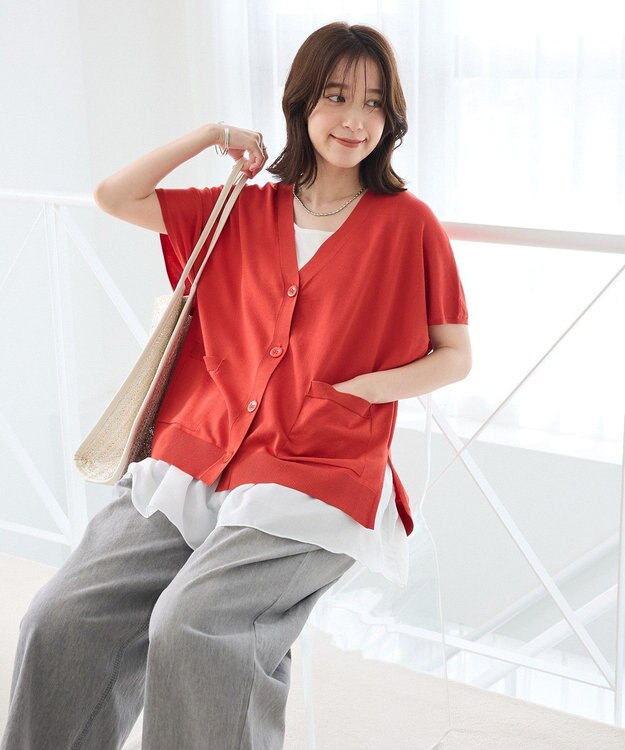 Green Parks フレンチスリーブカーディガン Red