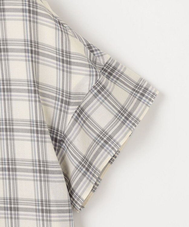 J.PRESS LADIES シアーストライプチェック フレンチスリーブ バンドカラー カットソー ホワイト系3