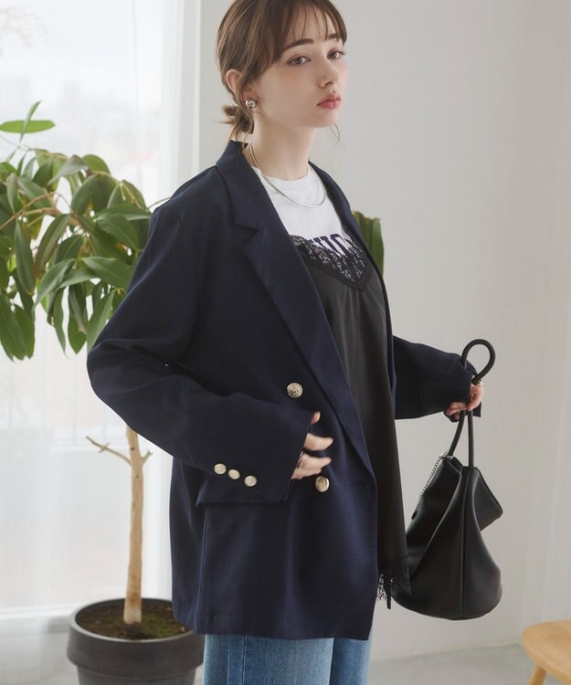 WEGO 【ANGIE VINTAGE】リネンライクジャケット ネイビー