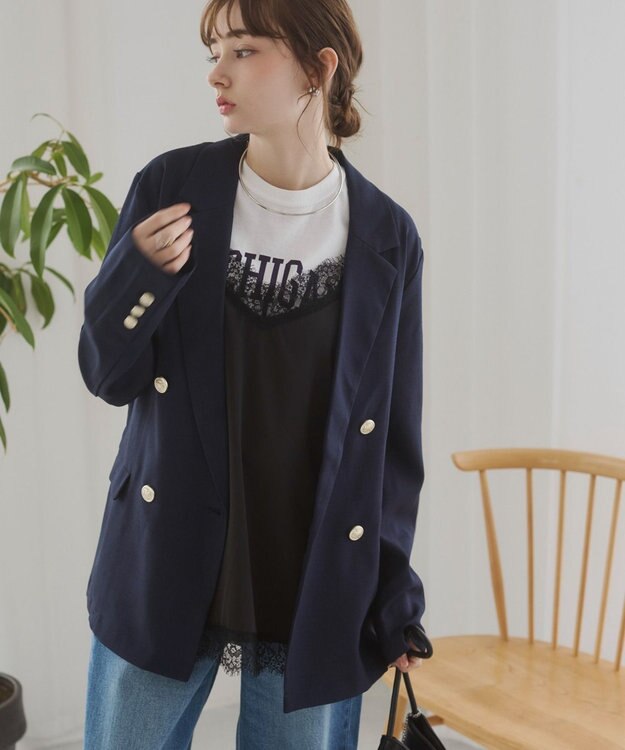 WEGO 【ANGIE VINTAGE】リネンライクジャケット ネイビー