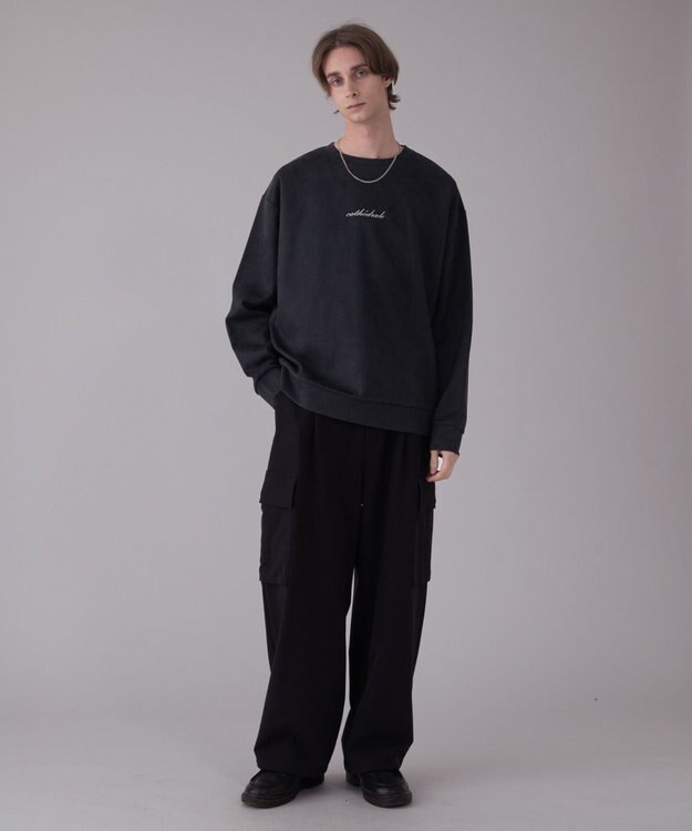 WEGO 【ユニセックス着用ITEM/2点SET/MLサイズ展開】アクセ付きフェイクスウェードプルオーバー ブラック中濃色