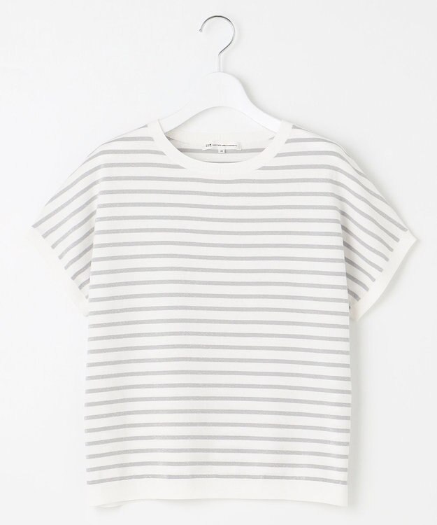 23区 【洗える】レーヨンポリエステルストレッチ プルオーバー ラメニット オフ×シルバー