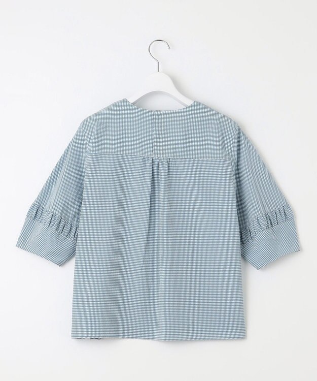 J.PRESS LADIES L 【洗える】アセVis ギンガム ボリュームスリーブ ブラウス シーグリーン系3