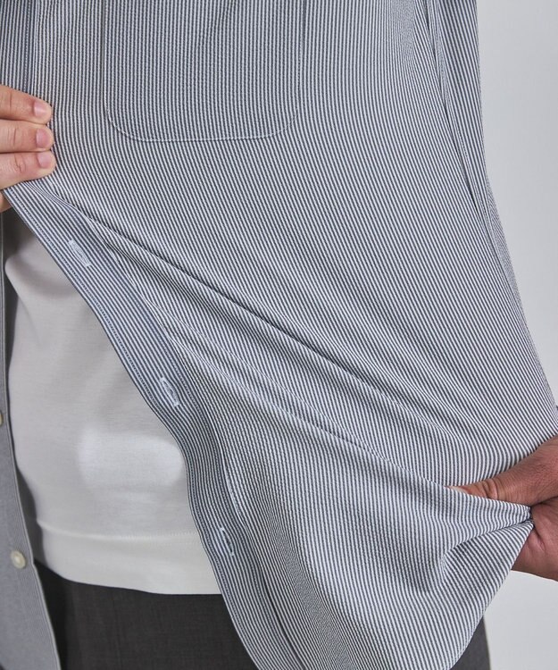 GOTAIRIKU とにかく涼しい/酷暑対応【シワになりにくい/吸水速乾】クールマックスサッカーシャツ グレー×白